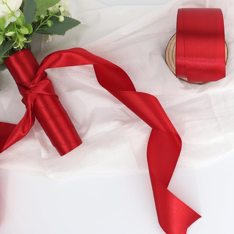 Riunbb Deep red Solid Satin Ribbon 2 Inch 25 Yards Solid Polyester Fabric Ribbon for Gift Wrapping Wedding Christmas Baby Shower Birthday Party Decoration Handmade Immortal Flower Craft - Image 4